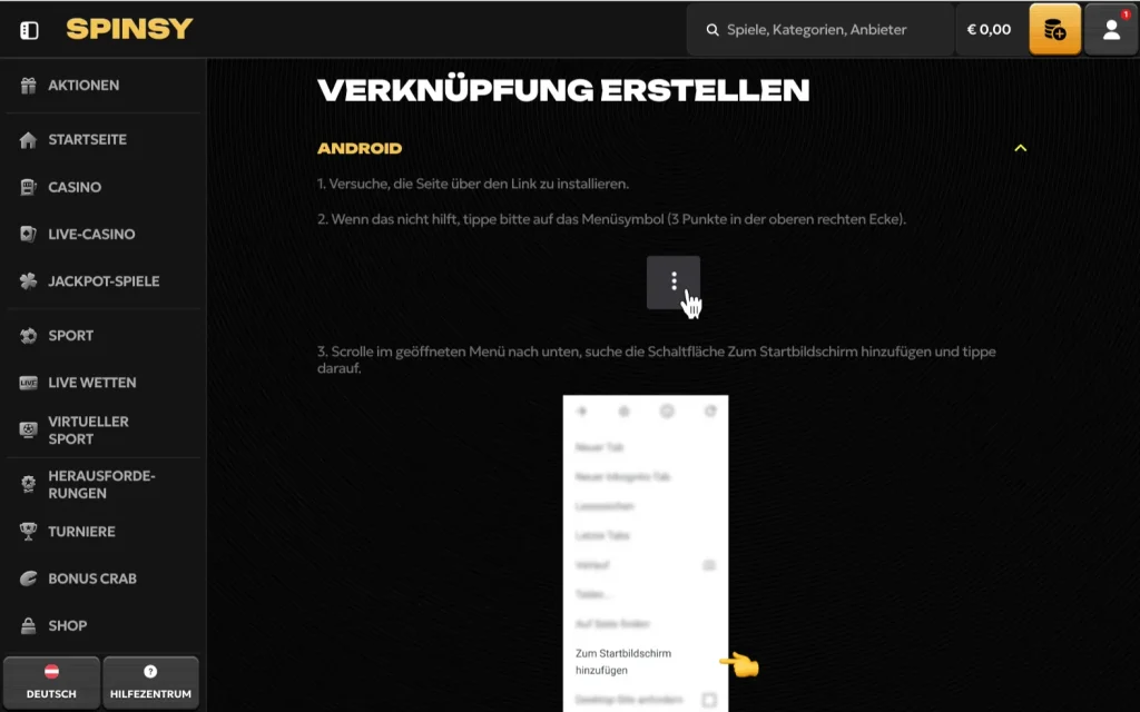 Spinsy app download prozess