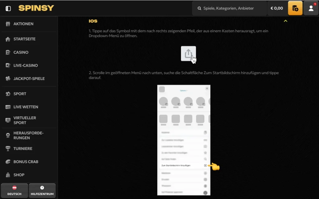 Spinsy casino app download auf IOS 