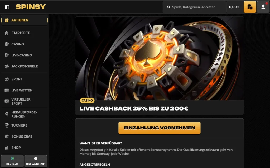 Spinsy Bonus Cash Back