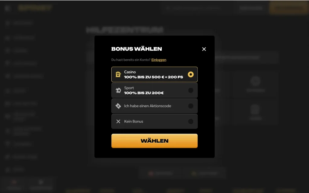 Spinsy Willkommensbonus