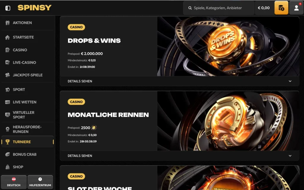 Spinsy Online Turniere